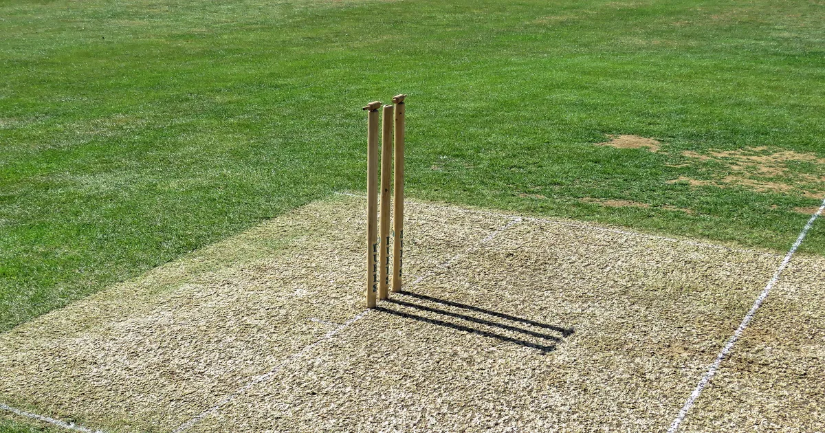 Cricket stumps on a prepared pitch before play