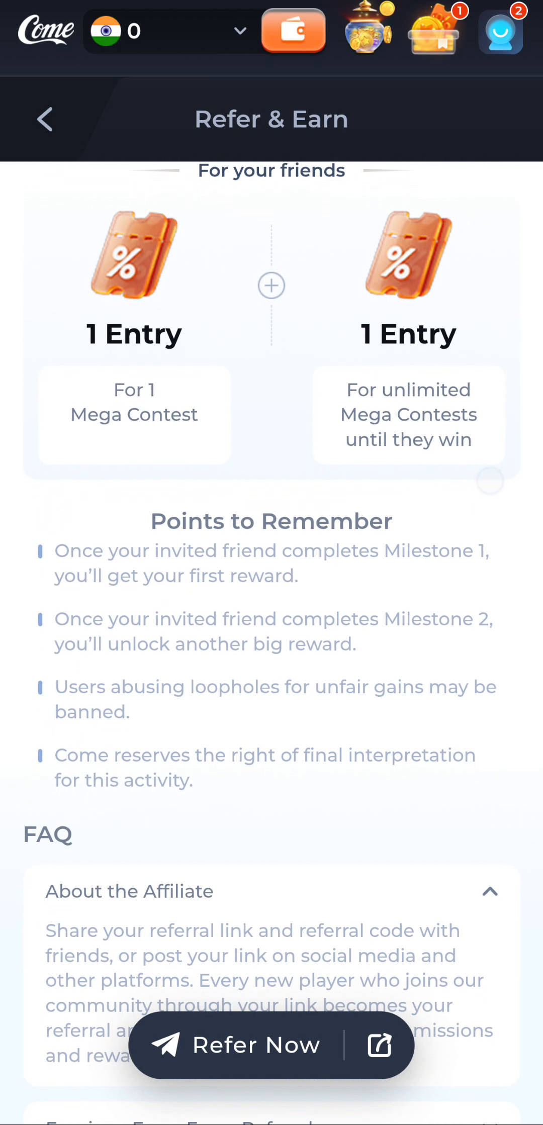 COME Points to Remember and referral participation rules