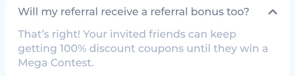 COME FAQ explaining Mega Contest discount coupons for invited friends